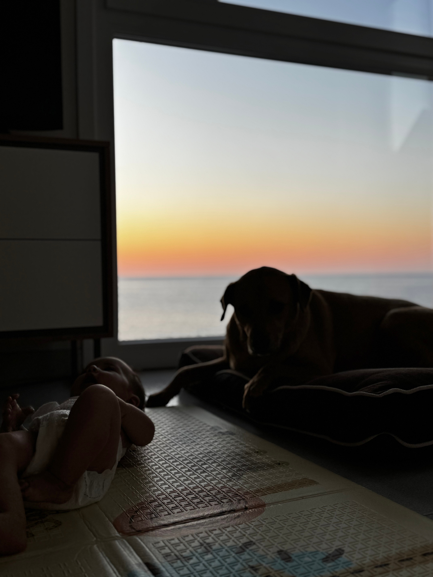 Atardecer en casa, con su hija y el perro frente al mar
